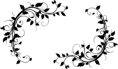 Elegant black floral vine corner accents create a sophisticated, organic border for invitations, cards, and decorative designs.