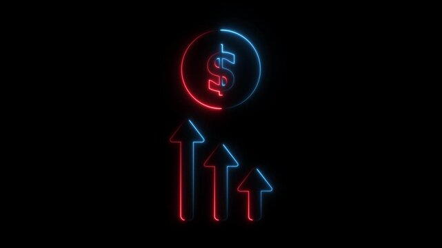 Abstract neon glowing increase-cost icon isolated on black background. HD Video motion graphic .