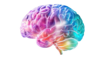 3D of a human brain with colorful highlights isolate on transparent background
