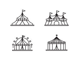 Fototapeta premium Professional Circus Carnival Icons Pack Outline Vector Illustration Design