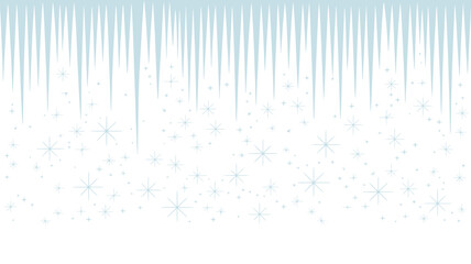 Illustration of icicles hanging above twinkling stars on a white to light blue gradient background