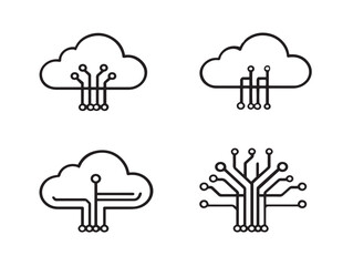 Cloud algorithm technology vector icons in elegant clean style  