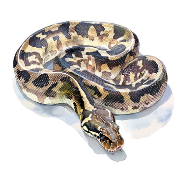 Burmese Python, watercolor clipart vector, isolated on a white background.