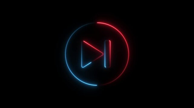 Abstract neon glowing next play button icon animation.glowing play button animation. Music play button icon .