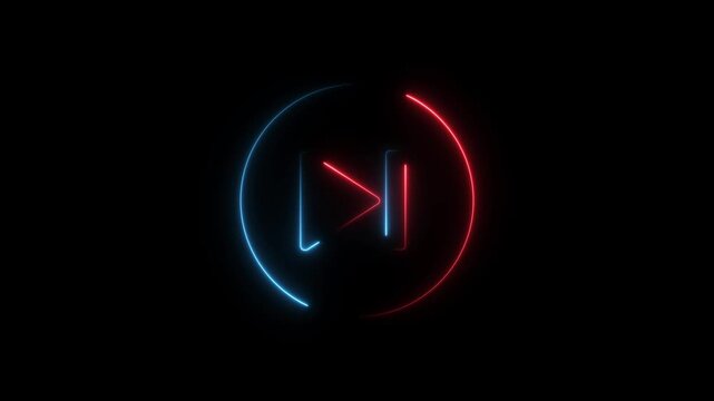 Abstract neon glowing next play button icon animation.glowing play button animation. Music play button icon .