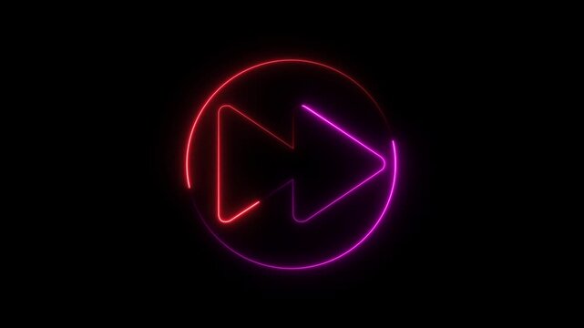 Abstract neon glowing next rewind play button icon animation.glowing play button animation. Music play button icon .