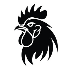 Obraz premium Stylized rooster head vector illustration, bold black silhouette logo for farm, food, or business