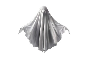 Spooky Ghost Figure Covered in White Lace Fabric Isolated on White Background