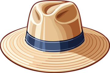 A classic, woven Panama or fedora hat. An isolated vector illustration for concepts of summer, travel, and fashion. Generative AI