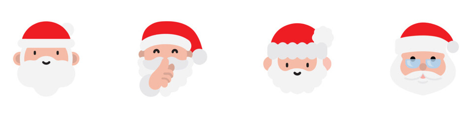 Santa Claus faces icon. Christmas stickers. Vector Illustration.