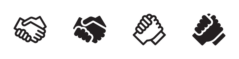 Handshake icons set. Business agreement handshake symbol set. Shaking hands logo. Friendly handshake line and flat style. Vector Illustration.