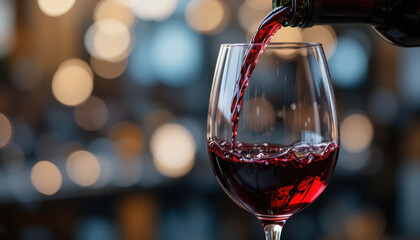 red wine pouring into glass