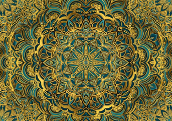 Intricate Gold and Teal Mandala Art Pattern