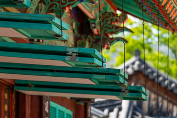 wooden doors hanging at the Buddhist temple building
