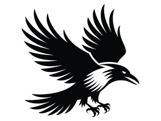 Raven bird landing silhouette, modern vector logo design for wildlife, mysterious, and elegant themes