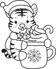 Coloring book of cute tiger character vector clip art for children.  