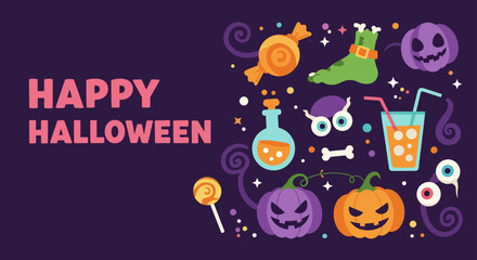 Banner for celebrate happy halloween, vector illustration