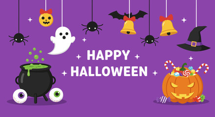 Landscape banner celebrating happy halloween