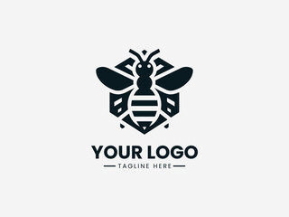 Angular geometric bee retro flat vector logo with symmetrical patterns and vintage color palette