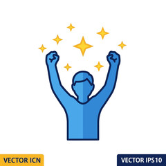 Person with arms raised in celebration, surrounded by stars.