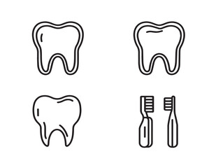 Modern Dental Care Symbol Collection Outline Vector Illustration