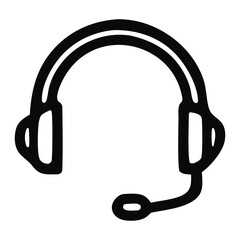 Obraz premium Simple hand drawn outline icon of headphones with microphone for communication and support