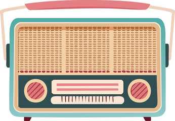 A vintage, retro-style radio. An isolated vector illustration for concepts of music, nostalgia, and old technology. Generative AI
