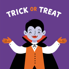 Flat cartoon illustration dracula celebrate halloween, trick or treat