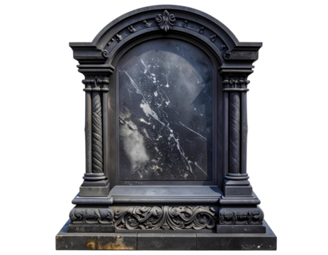 Classic Gothic-Style Tombstone with Ornamental Base, Transparent Background