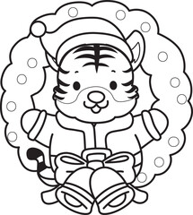 Coloring book of cute tiger character vector clip art for children.  