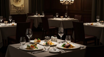 Gourmet dining experience upscale restaurant food intimate setting evening ambiance culinary
