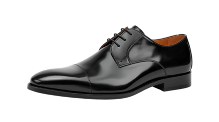 Vector illustration of a single black leather cap toe oxford dress shoe for men, isolated on a transparent background, showcasing its elegant design and polished finish