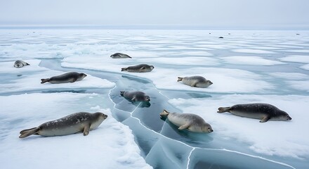 Obraz premium Seals on ice floe.