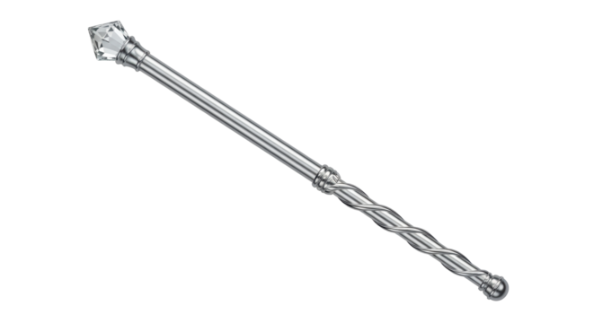 Isolated fairy princess wand with clear diamond and twisted silver for costumes or decor