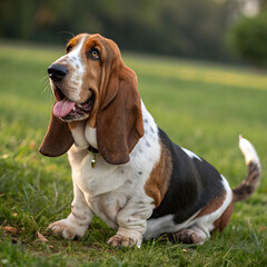 A Basset Hound dog with long ears, soulful eyes, and short legs, known for loyalty, gentleness