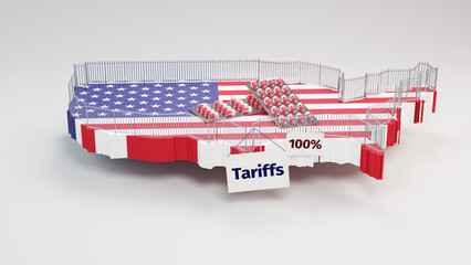 Fototapeta na wymiar Concept: Trade protectionism by the USA by implementing 100% tariffs on 
