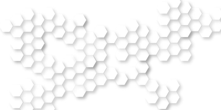 Abstract wave hexagons element for design, minimalistic hexagonal pattern for science and Innovation technology, abstract 3D rendering of a white hexagonal pattern, hexagonal geometric Pattern.