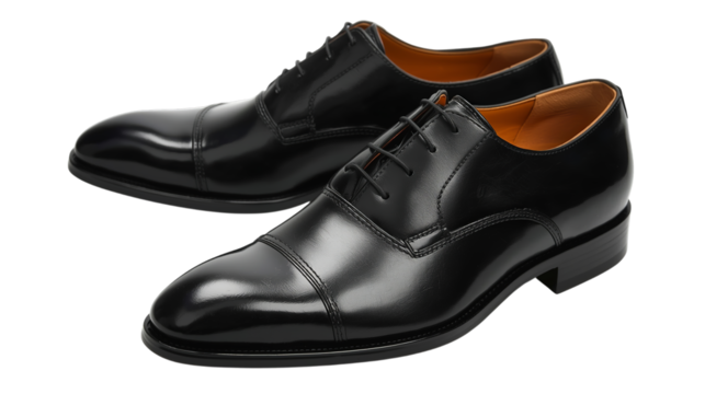 Vector illustration of a pair of classic black captoe oxford dress shoes isolated on transparent background, showcasing fine craftsmanship and elegant design for formal occasions