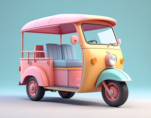 Pastel-colored, stylized, 3D Tuk Tuk