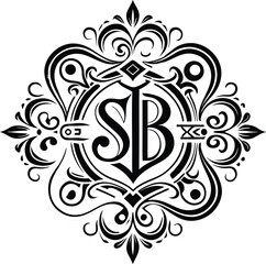 Elegant Vintage Floral Monogram Luxury Brand Logo with Initials SB
