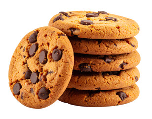 Stack of Homemade Chocolate Chip Cookies, Side Angle, Transparent Background