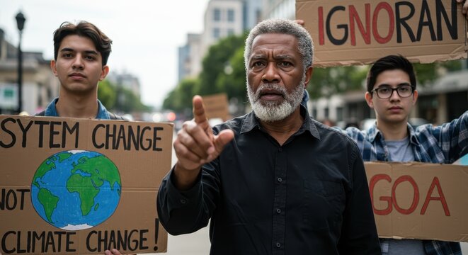 Diverse group of protestors advocating for climate action and system change