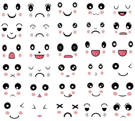cute kawaii face emoji bundle vector design
