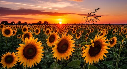 Sunflowers field at Sunset.