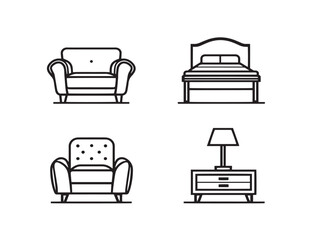 Professional Furniture Icon Set Minimal Line Art Vector Illustration