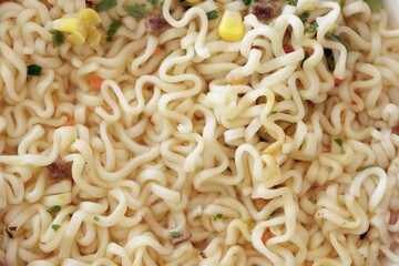 Noodles with spicy sauce and green onion chopped parts