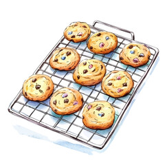 Cooling Rack With Cookies, watercolor illustration vector, isolated on a white background.
