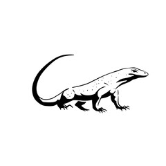 Fototapeta premium Komodo Dragon. Komodo Dragon simple black and white line art vector logo