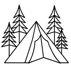 Tent with Trees Line Vector