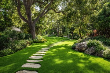 Obraz premium Lush garden path through trees